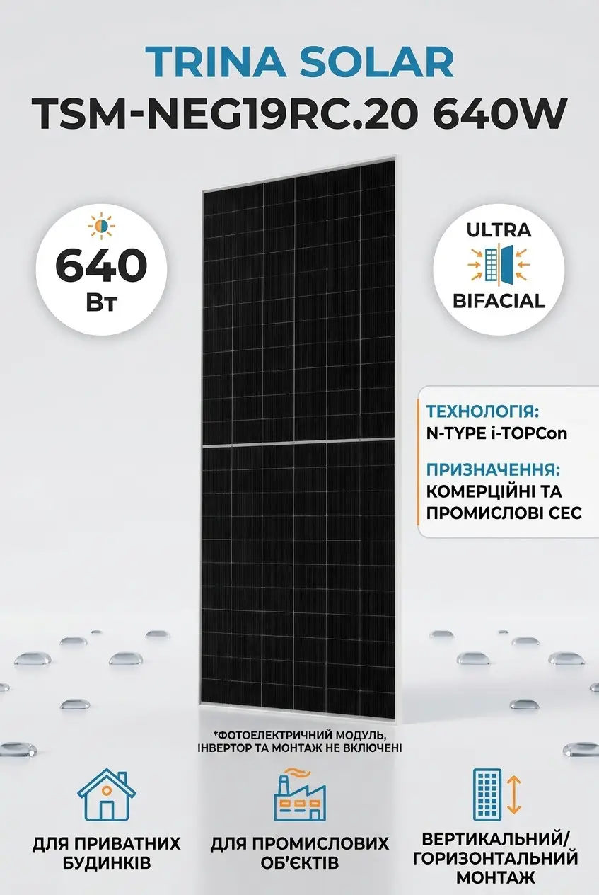 Trina Solar 640 Вт — характеристики: N-Type i-TOPCon, Ultra Bifacial